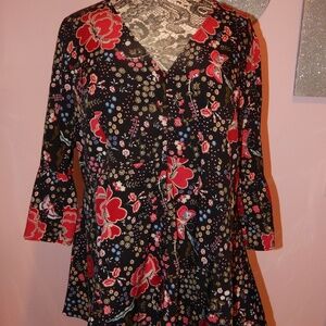Junarose Black And Floral Print Blouse Size 14